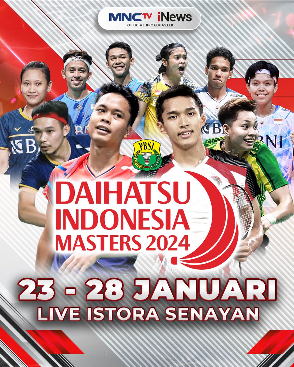 𝐈𝐍𝐃𝐎𝐍𝐄𝐒𝐈𝐀 𝐉𝐔𝐀𝐑𝐀! Turnamen bergengsi badminton di Indonesia siap digelar! punggawa badminton merah putih siap meladeni lawan-lawan dalam #IndonesiaMasters2024🏸 Saksikan mulai 23-28 Januari LIVE dan Eksklusif @Official_MNCTV @officialinews_