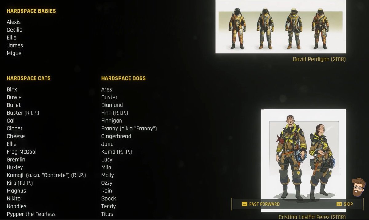 CreditsLoc's tweet photo. In Hardspace: Shipbreaker, by @BBIgames and @Focus_entmt, translators are NOT in the credits. However, the credits roll does include a full list of production babies, cats, dogs, horses, fishes and even an Unnamed Rat (R.I.P.).
Video credits: SteveTAGamer on YouTube https://t.co/iqpgViVX9D