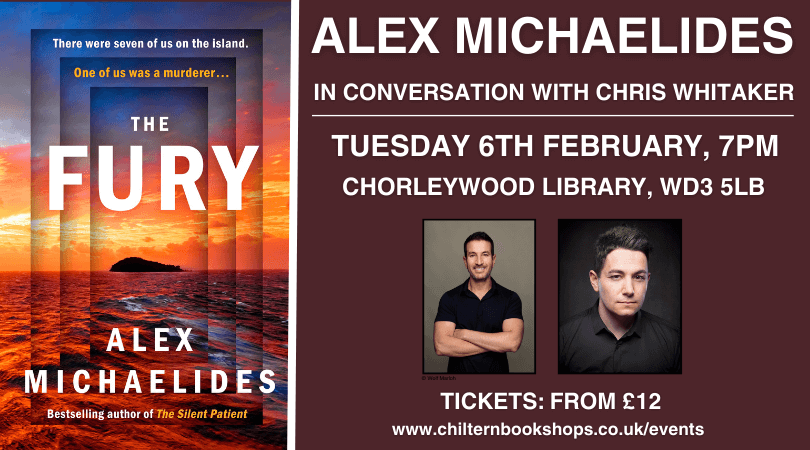 To celebrate the launch of THE FURY, the gripping new thriller from THE SILENT PATIENT author @AlexMichaelides, we're giving away 2 free tickets to our event with Alex on 6th Feb! To enter the draw: - Like & RT this tweet - Follow us Closing date: 14/1 chilternbookshops.co.uk/event/an-eveni…