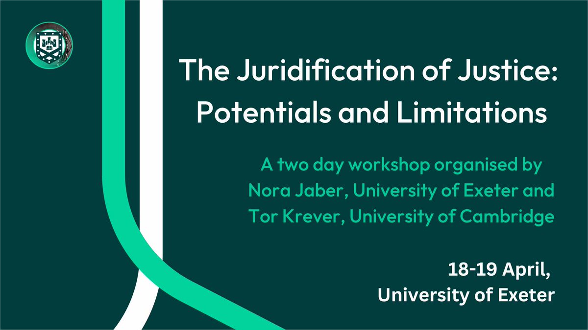 Are you interested in the relationship between law and justice?

Join @noraj27 and <a href="/tor_krever/">Tor Krever</a> at a 2 day workshop in April, ‘The juridification of justice’. 

➡️Abstracts invited of no more than 500 words
➡️Send by 26 Jan 2024

Full details here:
sites.exeter.ac.uk/lawbulletin/20…