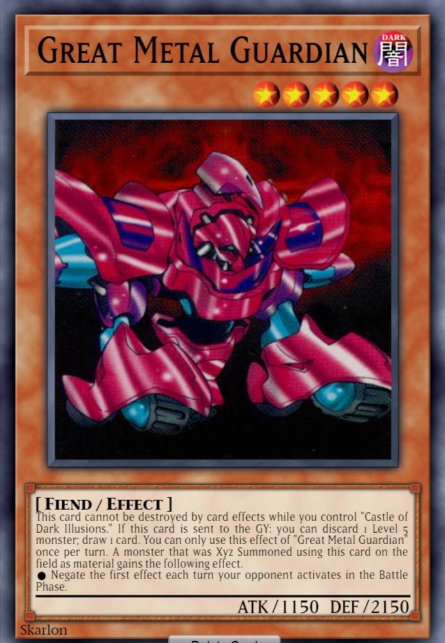 Its day 10/366 and its time for another Panik support card! Here, have a target for reaper to summon! "Metal Guardian in defense mode!" Its day 10/366 and its time for another Panik support card! Here, have a target for reaper to summon! "Metal Guardian in defense mode!"
