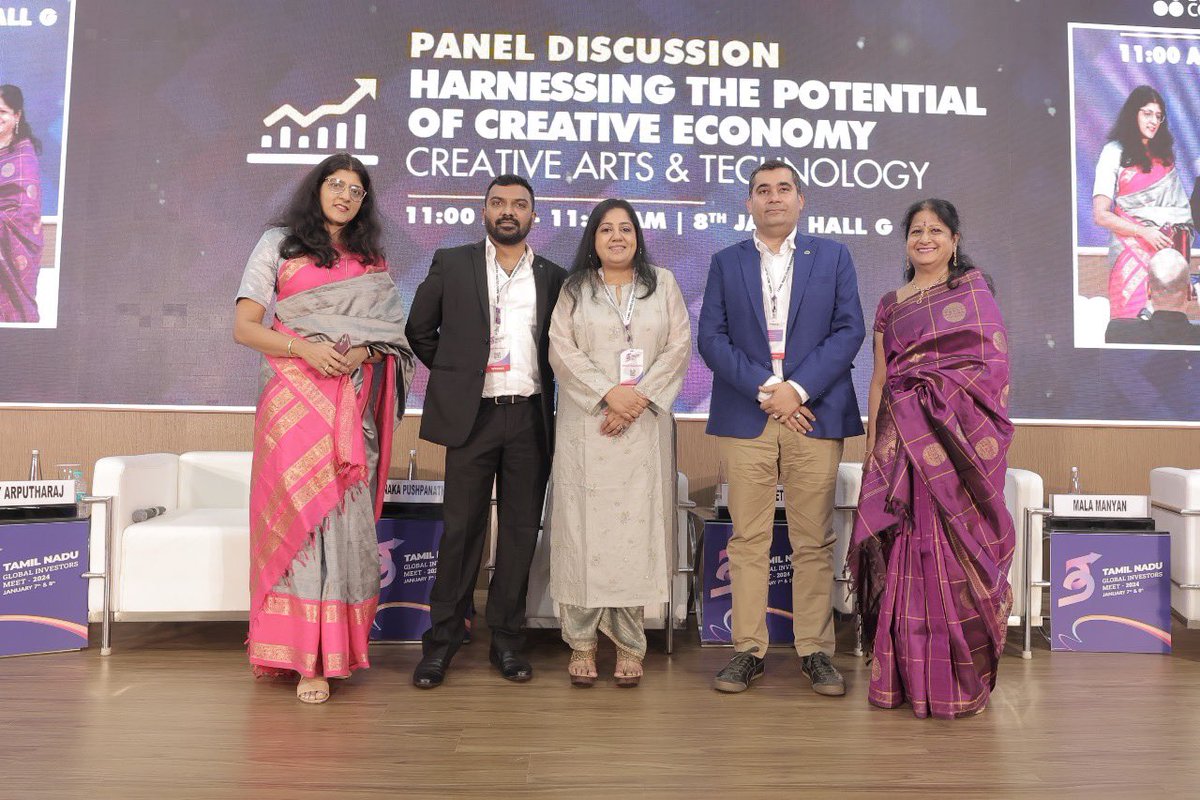 Empowering discussions at TNGIM 2024! Our COO, Mala Manyan, shared valuable insights as one of the four panelists, unraveling the immense potential of the Creative Economy. A proud moment as we contribute to shaping the future landscape. #TNGIM2024 #inbritish