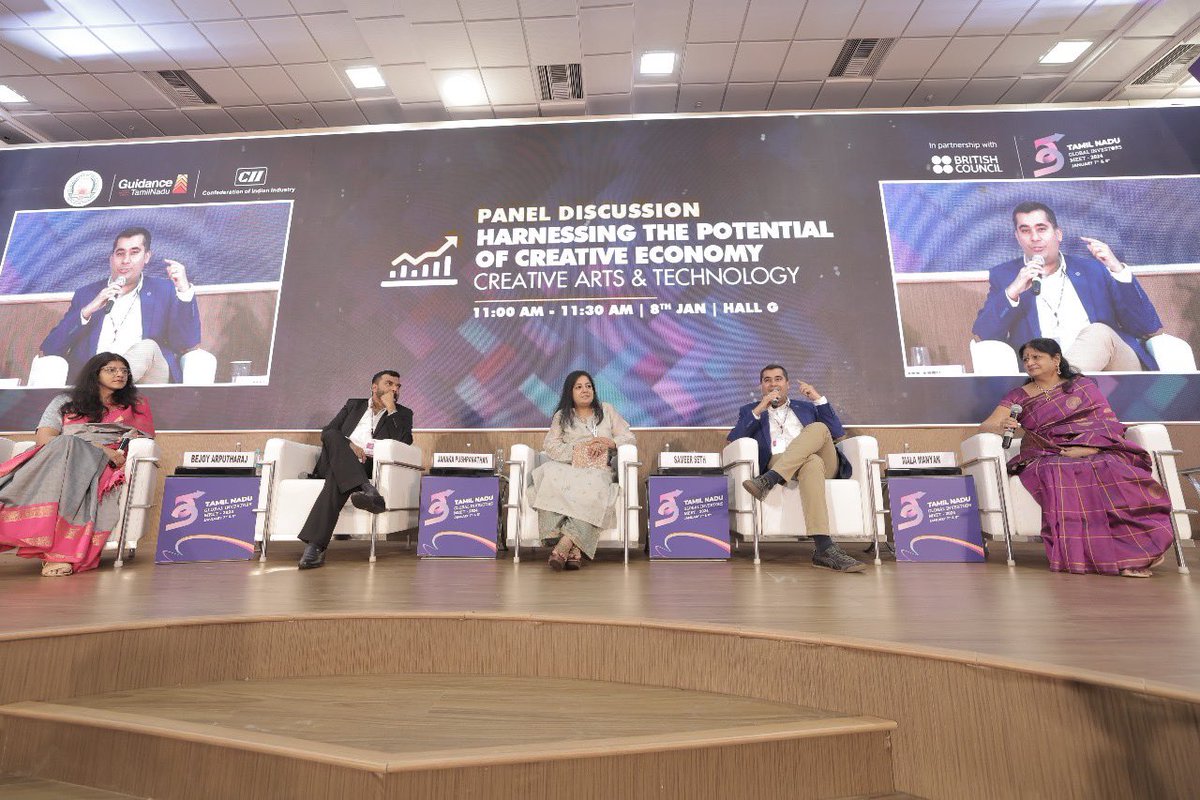 iGeneDIandVFX's tweet photo. Empowering discussions at TNGIM 2024! 

Our COO, Mala Manyan, shared valuable insights as one of the four panelists, unraveling the immense potential of the Creative Economy. 

A proud moment as we contribute to shaping the future landscape. 

#TNGIM2024 #inbritish https://t.co/bXjRYz7z0z