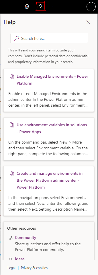 SheCodez's tweet photo. The Help functionality in PPAC offers admin suggestions, based on the opened page, in this case Environments. #ILikeIt ✌

#PowerPlatformGovernance #AdminCenter https://t.co/PHhsIibVxF