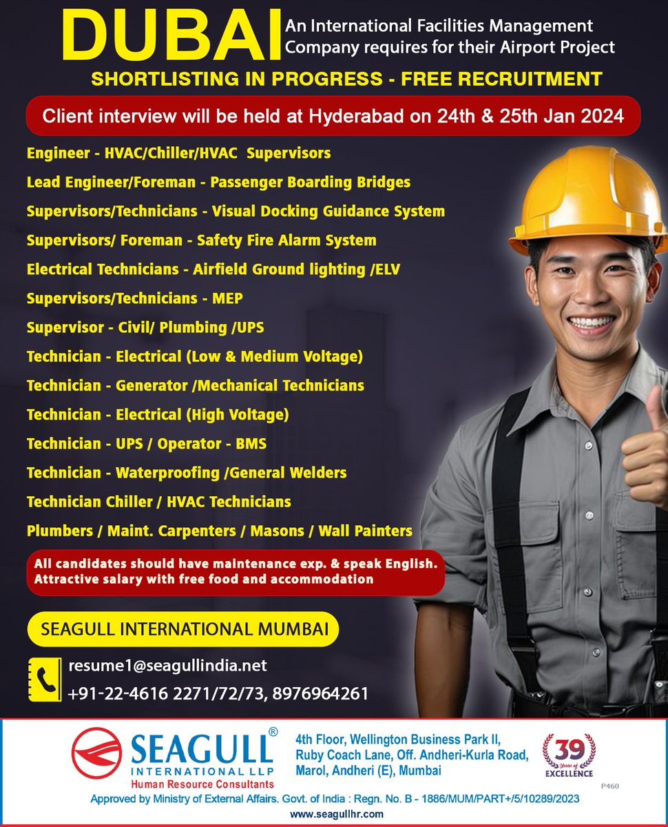 hrd1_seagull's tweet photo. 🇦🇪Dubai Jobs
‼️Free Recruitment
✔️Shortlisting In Progress
📍Client Interview In Hyderabad On 24th & 25th January 2024
.
.
.
#uaejobs #seagull #mumbaijobs #hvacengineers #leadengineers #teamleaders #chillersupervisors #mepsupervisors #chillertechnicians #upstechnicians https://t.co/ssKJTtmSdU