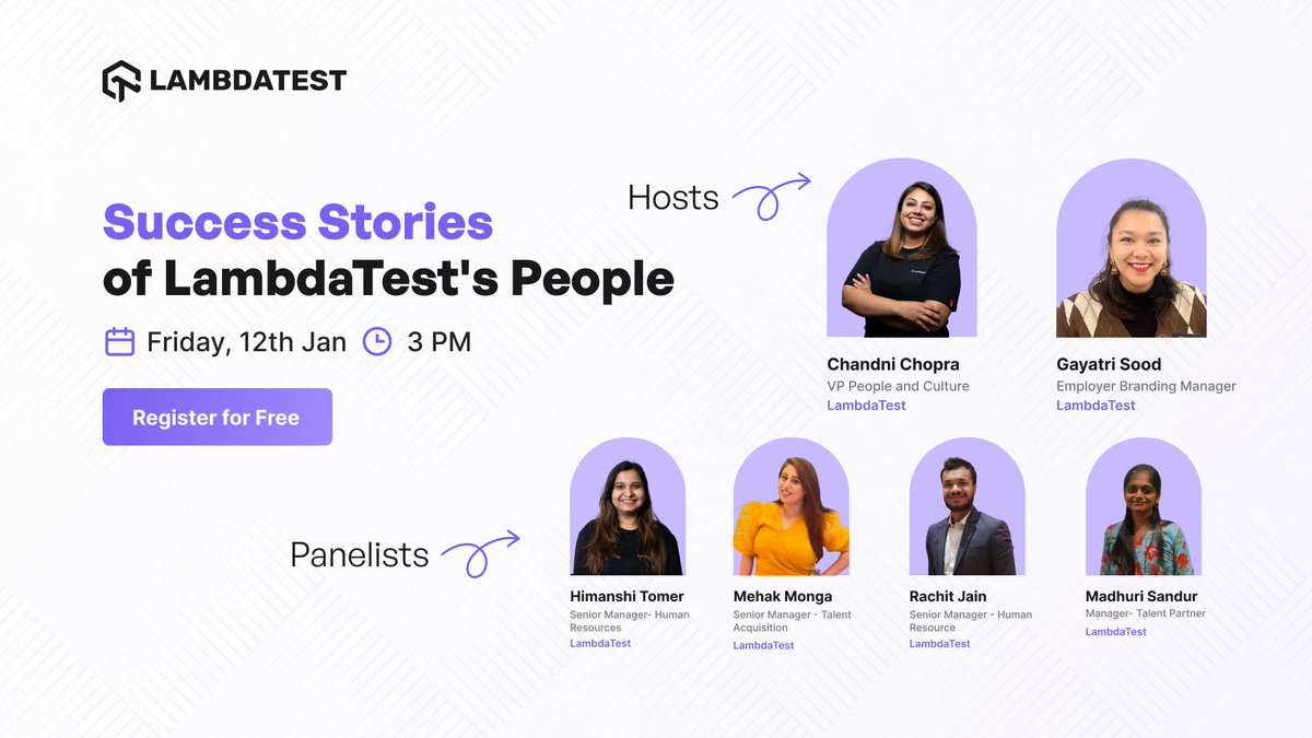 LifeLambdaTest's tweet image. Join our multi-talented People Team as they bring to you their journey of growth, innovation, and people development at LambdaTest. 
Register here & join us at 3PM on LinkedIn (12th Jan):
linkedin.com/events/7149030โฆ
#lifeatlambdatest #lambdatestyourapps