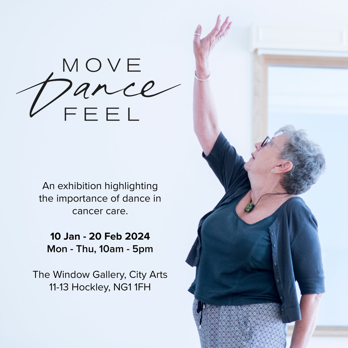 Starting today @MoveDanceFeel's exhibition highlighting the importance of dance in cancer care is the Window Gallery at City Arts.

📅 10 Jan - 20 Feb 2024
🕙 Mon - Thu, 10am - 5pm
🔗 Find out more: city-arts.org.uk/event/22012/mo…