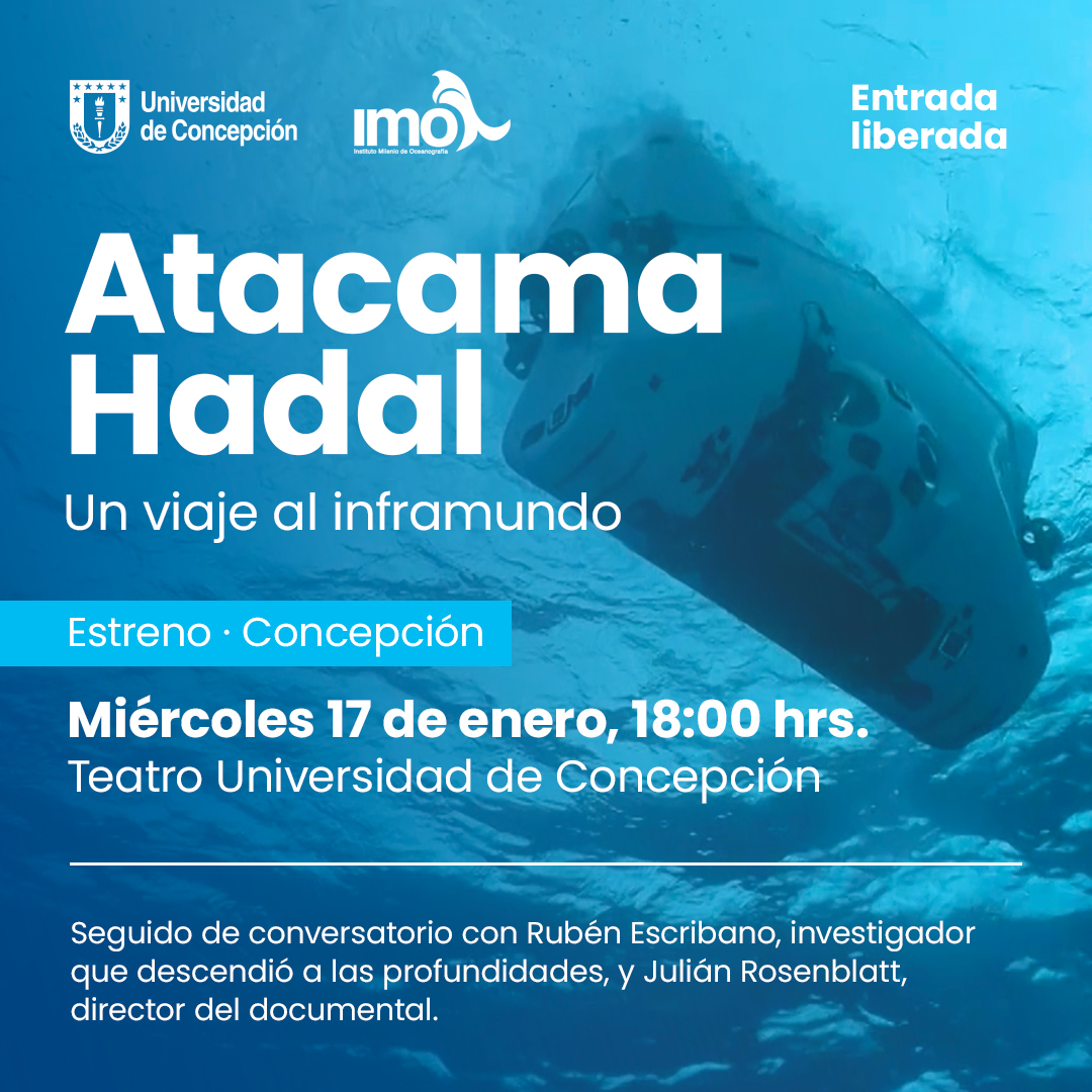 #AgendaUdeC: No te pierdas el estreno en Concepción del documental Atacama Hadal, que narra el hito en que académicos de la UdeC e integrantes de @imochile descendieron a la Fosa de Atacama, a 8 mil metros de profundidad. Entrada liberada.