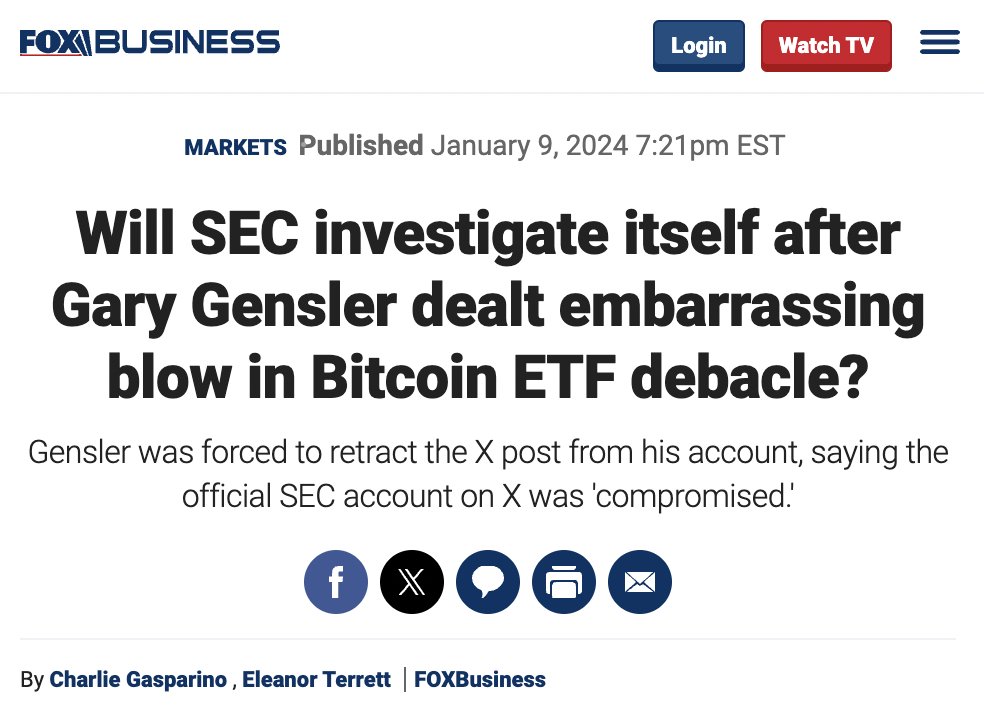 BitcoinMagazine's tweet photo. Gary Gensler getting absolutely roasted in the press after yesterday's false #Bitcoin ETF approval

You love to see it 🔥 https://t.co/ucYRY0dvQC