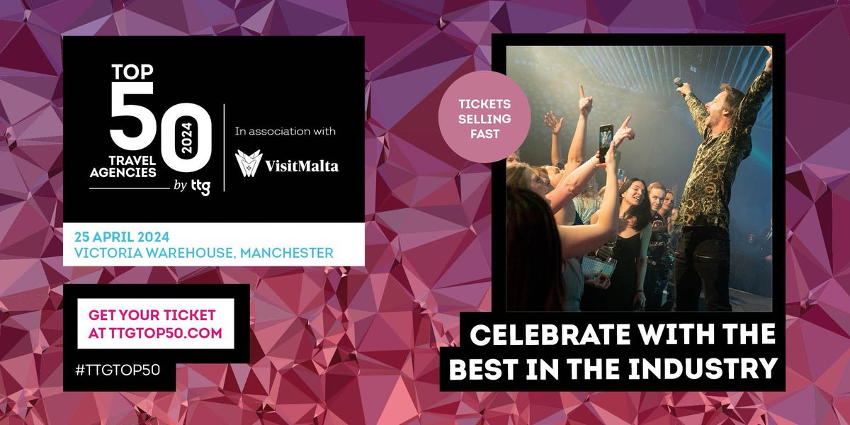 🎟️ Tickets are now on sale for #TTGTop50! Join the nation's leading travel agents & suppliers at our exciting new Manchester venue on 25 April as we crown & celebrate this year's TOP travel agencies, in association with @VisitMaltaUK! 👉 Book now: buff.ly/3NYAZ7j