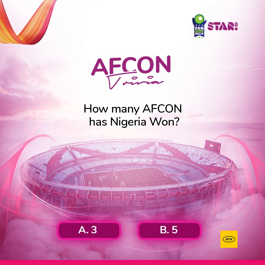 StarnewsNigeria's tweet photo. 3 days to AFCON23
Answer the trivia correctly and win a jersey courtesy @starnewsnigeria
You donโt want to miss out on all the exciting experiences from ๐จ๐ฎ
Subscribe to fansidenaija ( dial *33051*6# or Visit link https://t.co/xw0aWxlUeE
#ReadyForThe4th? #StarnewsAfcon https://t.co/DysJv45e8q