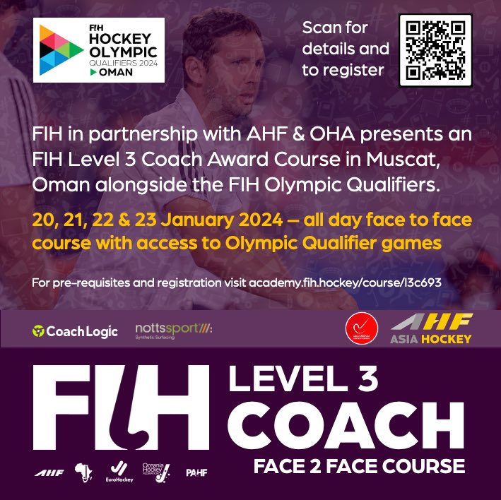 FIH Courses at the Olympic Qualifiers in Oman!
Become an Educator, an Umpire Manager or a Level 3 Coach - academy.fih.hockey for more details 📖👩‍🎓👨‍🎓