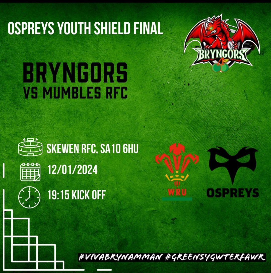 This Friday evening our Bryngors squad play in their Shield Final against <a href="/Mumbles_RFC/">Mumbles RFC</a> over at Skewen! 

19.15 kickoff. 

Would be great to get a huge support down for the boys! 

Enjoy the occasion lads! 

#VivaBrynammam #GreensYGwterFawr