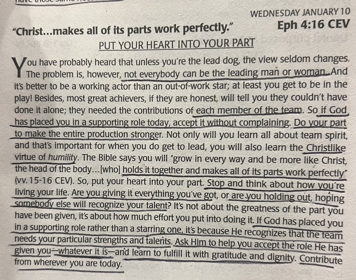 scgore0609's tweet image. “If God has placed you in a supporting role rather than a staring one, it’s because He recognizes that the team needs your strengths and talents……contribute from wherever you are today.”  #christlikehumility