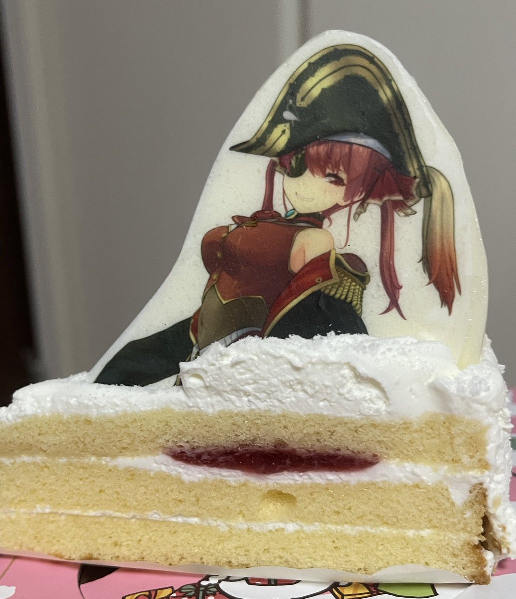 houshou marine ,houshou marine (1st costume) 1girl hat solo cake twintails red hair food  illustration images