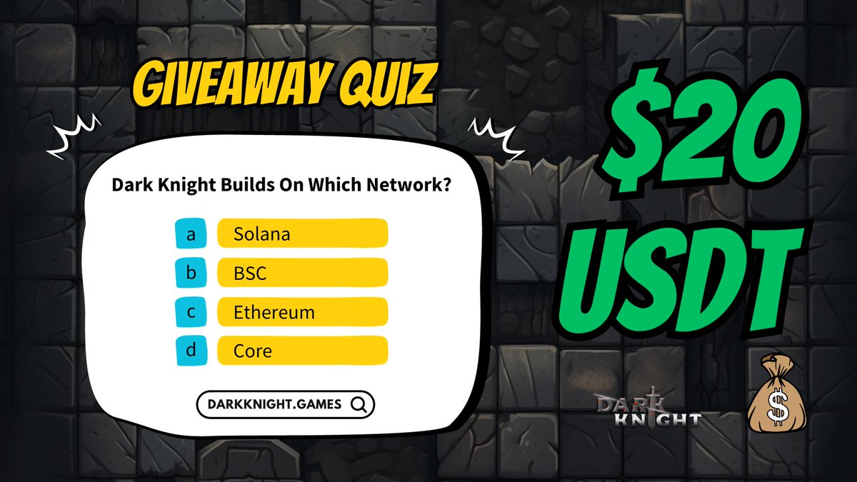 dark_knightgame's tweet photo. Join our Dark Knight Quiz Giveaway for a chance to win rewards

🎉 Total rewards: $20 USDT 💵

Test your knowledge and be one of the 4 lucky winners.

1. Follow @dark_knightgame
2. Like &amp; Retweet
3. Comment your answer &amp; your wallet addresses https://t.co/0XtnIbKLMH