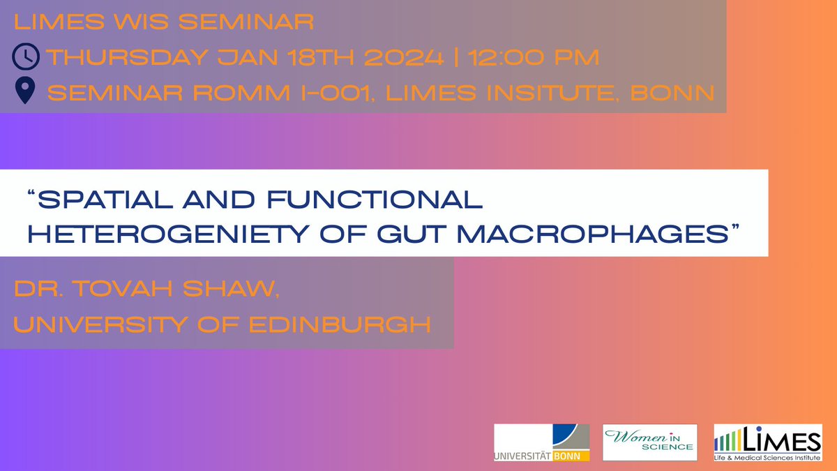 New year, new #limes_wis_seminar ! Dr. Tovah Shaw will talk about heterogeneity of gut macrophages. Don't miss it!