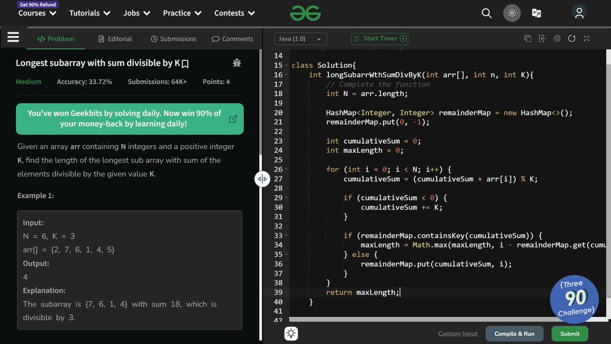 nehathecoder's tweet image. Day 92 of #100DaysOfCode
Starting DP from scratch ⚡
🌟DSA :
✅ Longest subarray with sum divisible by K
✅ Average of Levels in Binary Tree
#coding #problemsolving #leetcode