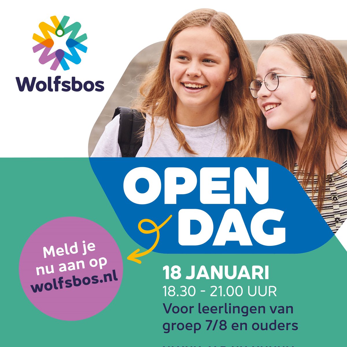 Ga jij na de zomervakantie naar de middelbare school? Kom dan volgende week donderdag 18 januari een kijkje nemen bij onze school.