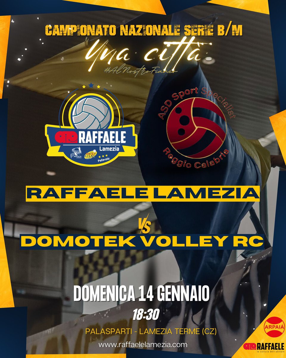 Raffaelevolley's tweet photo. Domenica arriva la capolista. 
Tutti al Palasparti!💛💙💛💙 https://t.co/D3qa4q9tUx