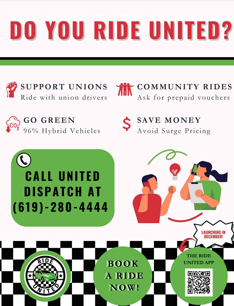 BFG member United Taxi Workers of San Diego (UTWSD) has launched their new taxi app, RideUnited!⁠ Download the Ride United (Passenger) app on your phone, available now on both iOS and Android 🚕 #sandiego