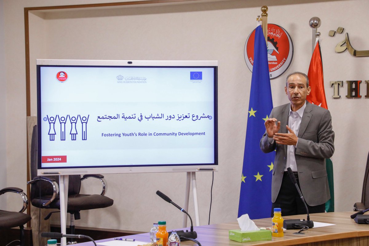 Muhammad Zoubi, <a href="/CDI_KHF/">Community Development Institute</a> Director, 'the project will enrich the role of <a href="/UniversityHash/">Hashemite University</a> as a hub for boosting youth civic participation and empowering students to implement community initiatives in #Mafraq and #Zarqa #CommunityDevelopment #YouthEmpowerment <a href="/EUinJordan/">EU in Jordan 🇪🇺 🇯🇴</a> <a href="/KHF_NHF/">King Hussein Foundation</a>
