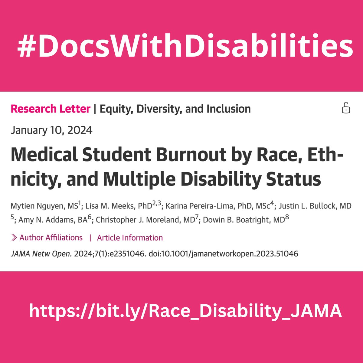 📢 New Paper: @JAMANetworkOpen 'This study highlights the necessity to address burnout among Asian and URiM students with multiple disabilities through applying critical intersectional, antiracist, and anti-ableist lenses to promote equity in medical training.' #MedTwitter 🔥
