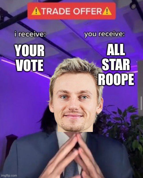That’s it. That’s the tweet. Now retweet it. 
#NHLAllStarVote  #MiroHeiskanen #RoopeHintz #JasonRobertson #MattDuchene