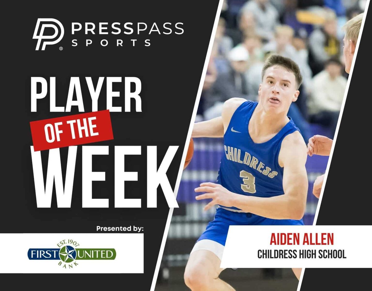 PressPassSports's tweet photo. Congratulations to the @FUBTexas Boys
Athlete of the Week: @Aidenallen_3 of Childress basketball. Thank you to @Sutton1Stuart for making this possible #txhsbb https://t.co/IvRVgiqeMj https://t.co/7lAvXZgmTW