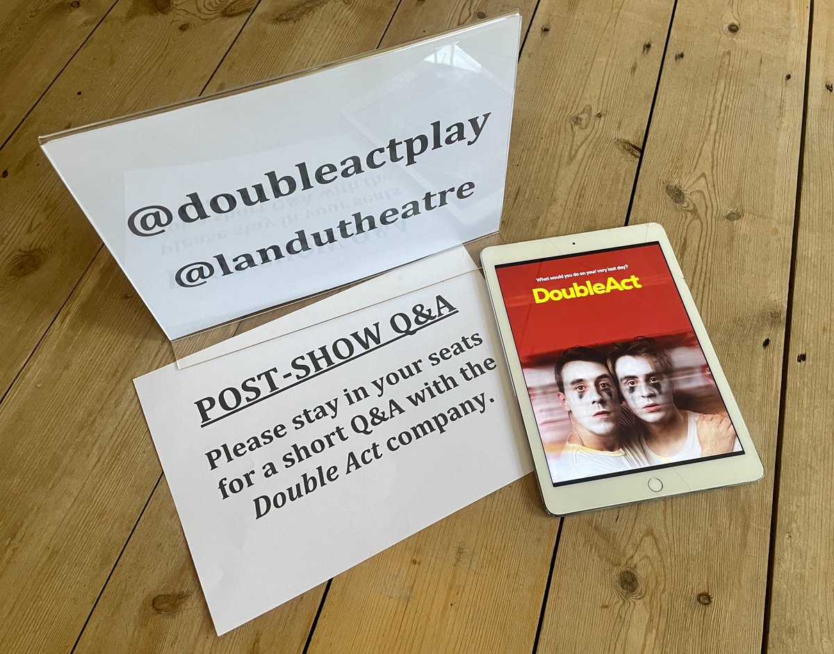 Signs ready for tonight's Q&amp;A for #DoubleAct. 

Who's joining me for the SOLD-OUT perf at <a href="/LandUTheatre/">Lion & Unicorn Theatre</a> + post-show with writer @NickCHyde, co-star Oliver Maynard &amp; director Jef Hall-Flavin?

What would YOU do on your very last day? <a href="/RobbieNestor/">Robbie Nestor</a> #postshowtalks #RT #londontheatre