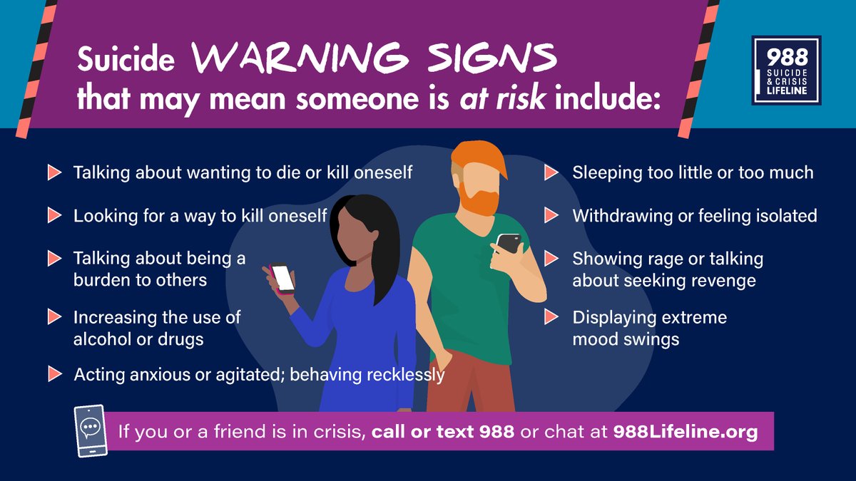 Everyone can play a role in suicide prevention. Some warning signs may help you determine if someone in your life is at risk for suicide. 

💚 Know the warning signs
💚 Seek help by calling <a href="/988Lifeline/">988 Suicide & Crisis Lifeline</a>