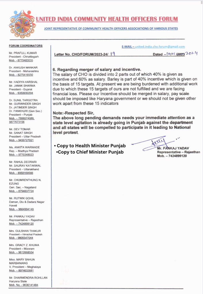 the_pankajyadav's tweet photo. Hon’ble Chief Minister @BhagwantMann sir &amp; Health minister @AAPbalbir sir , Regarding pending issues and Legitimate demands of Community Health Officers across punjab .@CMOPb https://t.co/WVqnGiJBx2