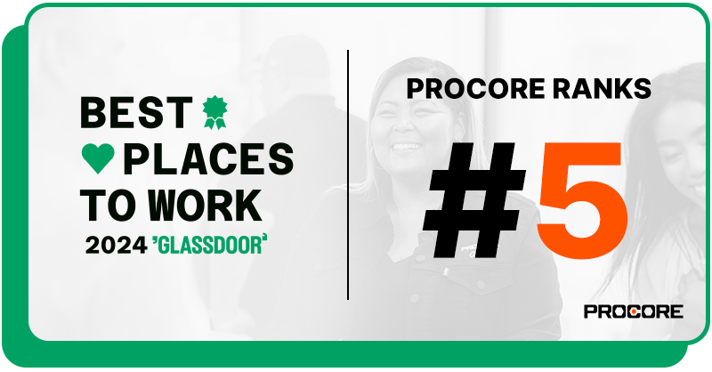 procoretech's tweet photo. Exciting news: Procore earned the #5 spot on @Glassdoor's Best Places to Work 2024 list! 🏆 Thank you to our employees for helping shape our world-class culture and making Procore a great workplace. https://t.co/nLj104qJjc #GlassdoorBPTW #LifeAtProcore https://t.co/40orhTEz3p
