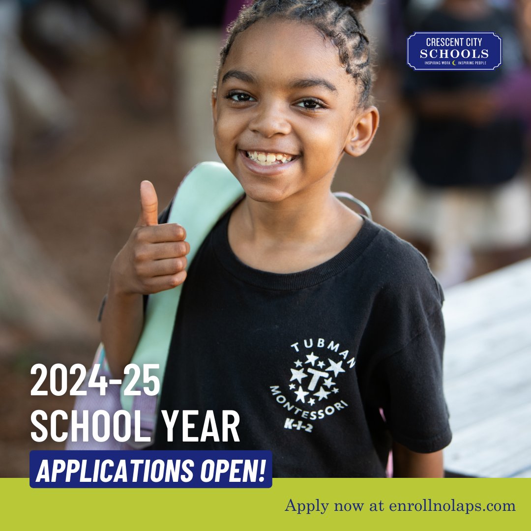 CCSNOLAed's tweet photo. PK - 12 applications for the 2024 - 2025 school year are now open! Set your scholars on the path to success with us at Crescent City Schools. 

Apply today at https://t.co/iXTMYPnP7V

🗓️ K-12 applications close 1/19 | Pre-K closes 2/21
#CrescentCitySchools https://t.co/l4wNTv9Fn5