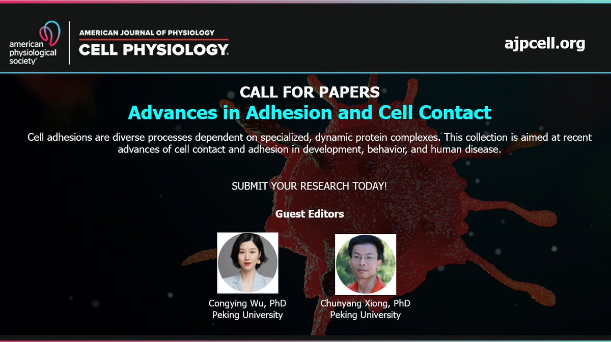 AJPCellPhys's tweet photo. ππ’ CALL FOR PAPERS!
Advances in Adhesion and Cell Contact
More info: https://t.co/YhkClFf0q9
#AJPCell #CellAdhesion #CellContact #Regeneration
@AJPCellPhysEIC https://t.co/f1gvIrcNce