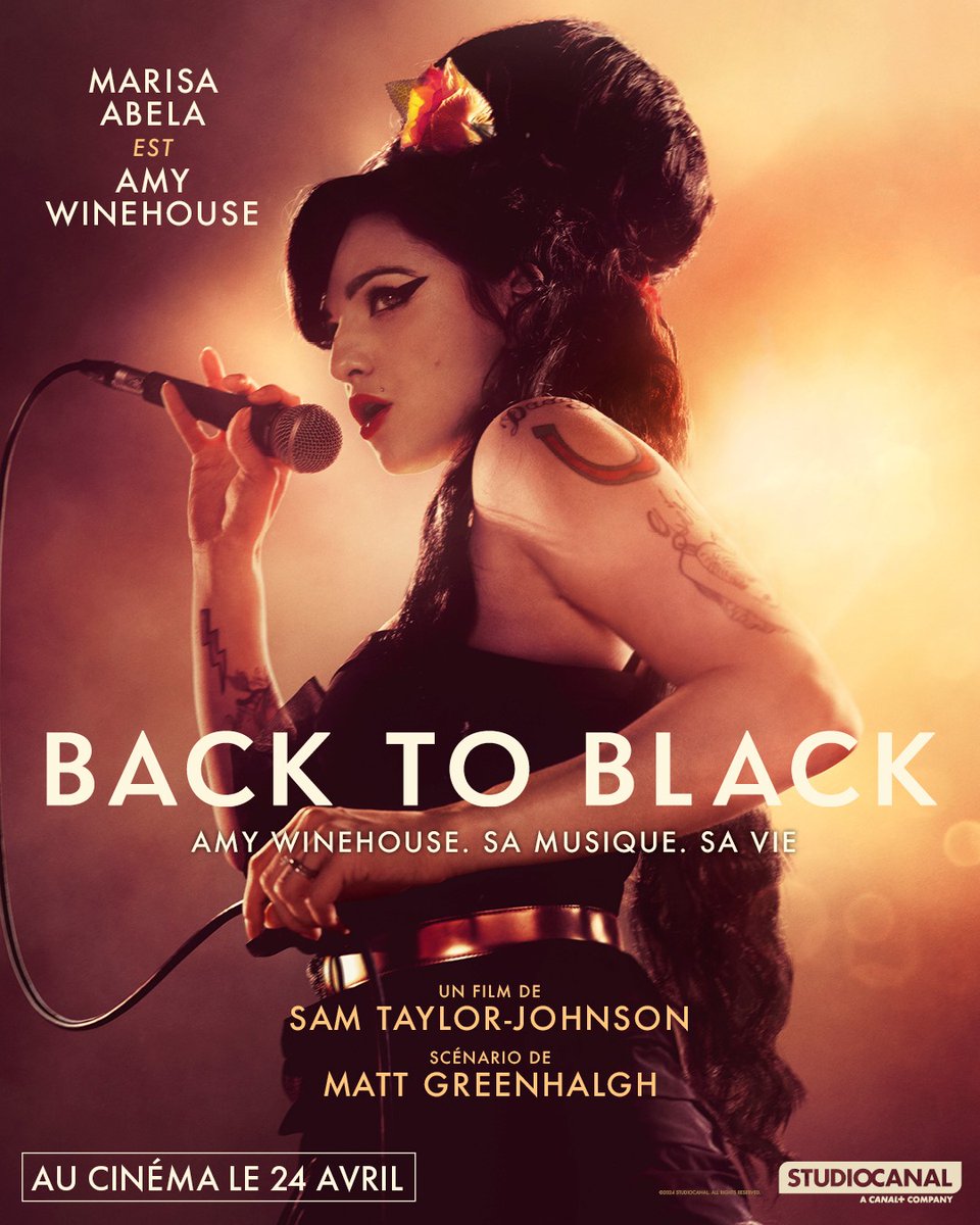 Une voix inoubliable. Une musique intemporelle. Une icône. Voici la première affiche de #BacktoBlack, au cinéma le 24 avril 2024.