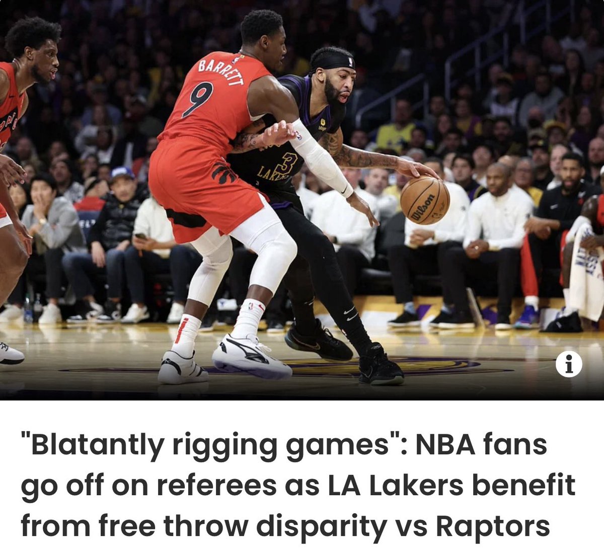 BigCarsonRocks's tweet photo. The Raptors loss to the Lakers may go down as the most rigged game in NBA history
In the 4th qtr the Raptors had 2 free throws
#LakeShow had 23 attempts in the final quarter alone. They converted 19 of them and won by a point
#WeTheNorth #Raptors #Darko #BenTaylor #Rigged https://t.co/RT1F80vfJN