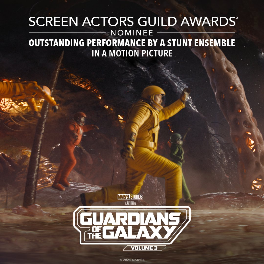 Congratulations to Marvel Studios’ Guardians of the Galaxy Vol. 3 on their Screen Actors Guild Awards nomination for Outstanding Action Performance by a Stunt Ensemble in a Motion Picture! #SAG