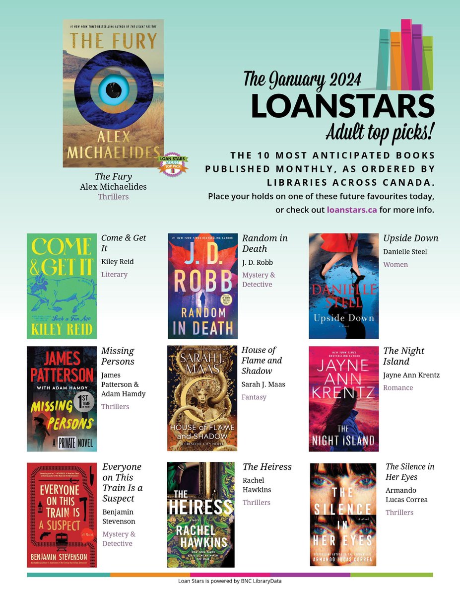 The January 2024 #LoanStars Adult top picks are here! 🎉  📚

🔗loanstars.ca/archive-child-… 

<a href="/CeladonBooks/">Celadon Books</a> <a href="/PutnamBooks/">G. P. Putnam's Sons</a> <a href="/StMartinsPress/">St. Martin's Press</a> <a href="/DelacortePress/">Delacorte Press</a> <a href="/GrandCentralPub/">Grand Central Pub</a> <a href="/BloomsburyBooks/">Bloomsbury Books UK</a> <a href="/BerkleyPub/">Berkley Publishing</a> <a href="/MarinerBooks/">Mariner Books</a> <a href="/AtriaBooks/">Atria Books</a>
