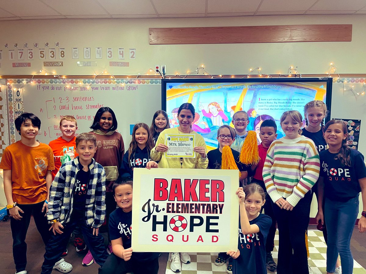 kellidsmith's tweet photo. Our @BakerElem Hope Squad recognized our first HOPE MAKER awards! 
🤩@_VBlanco0122 makes ALL students feel valued &amp; loved!

🤩Mrs Wilson brought so much joy to staff/students organizing our holiday theme day! 

Thx for going above &amp; beyond to shine HOPE at Baker!🥳💛@HopeSquads https://t.co/Ni8jgmNXUo