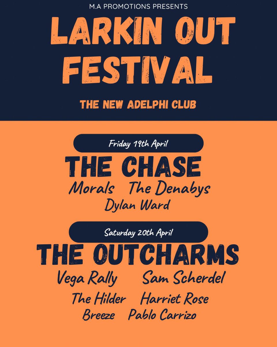 Morals_theband's tweet photo. ANYONE FOR A FESTIVAL?✖️
•
We’re buzzing to confirm we’ll be main support to @OFL_TheChase for the first night of LARKIN OUT FESTIVAL at the legendary @TheAdelphiClub Tickets via our bio✖️
•
#morals #larkinout #hull #hcafc #utt #festival #UKfestivals #ivw #yorkshire #gigs https://t.co/1brIJ2oOhC