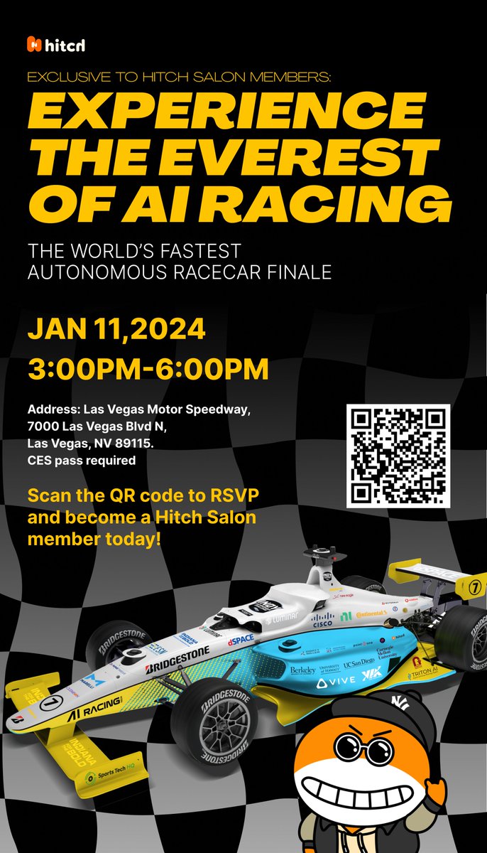 HitchInteractiv's tweet image. 🏎️ Get ready for the thrill of speed at the World&apos;s Fastest Autonomous Racing Car Finale – Indy Autonomous Challenge! 🌐🚀

📅 Jan 11, 2024  3pm-6pm 
📍 Las Vegas Motor Speedway, 7000 Las Vegas Blvd N, Las Vegas, NV 89115

🏁🤖 #IndyAutonomousChallenge #HitchInteractive 🚗💨