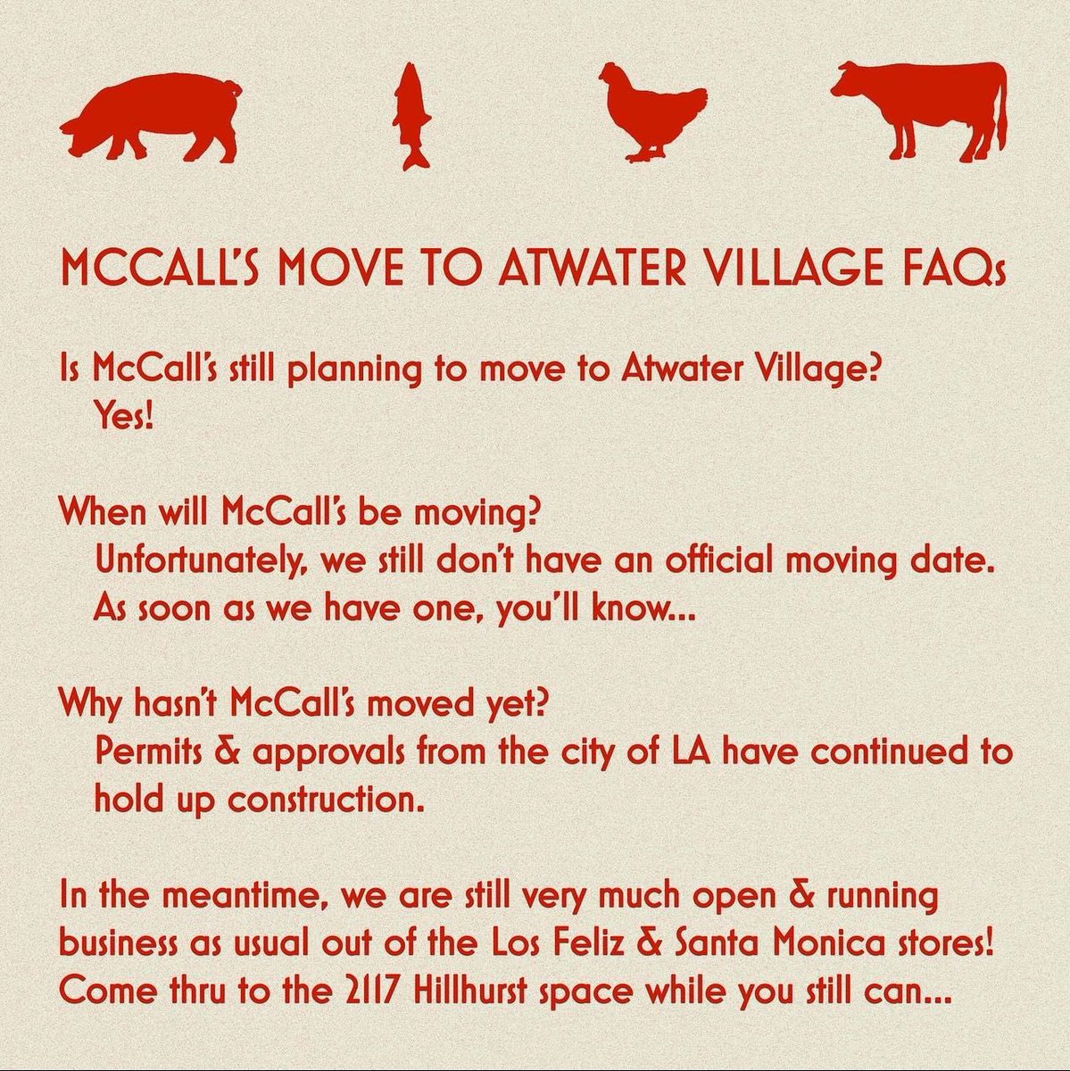 mccallsmandf's tweet photo. We’re still here! Come through this weekend! Updates on Atwater are here. https://t.co/85OGvsKyKK