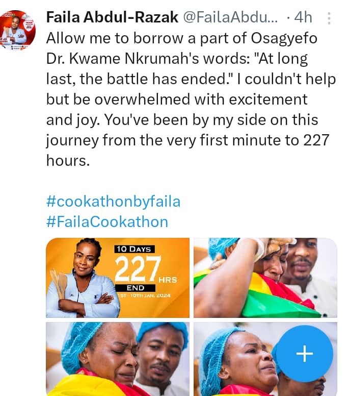inusah_dondada's tweet photo. Tamale Based Chef, Failatu Abdul Razak has finally turned off her stove in her journey to smash a world cooking marathon record by an individual. https://t.co/wtq2CJu29i