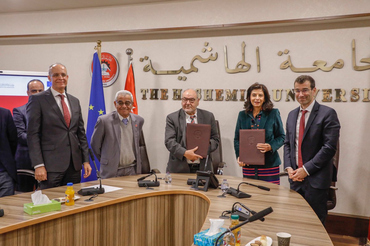 CDI_KHF's tweet photo. Signing of a partnership agreement with @UniversityHash to implement the 'Fostering Youth’s Role in Community Development’ project, funded by @EUinJordan. Special thanks to His Excellency Ambassador Pierre-Christophe Chatzisavas for gracing the occasion. @KHF_NHF https://t.co/E1XLx1T6BD