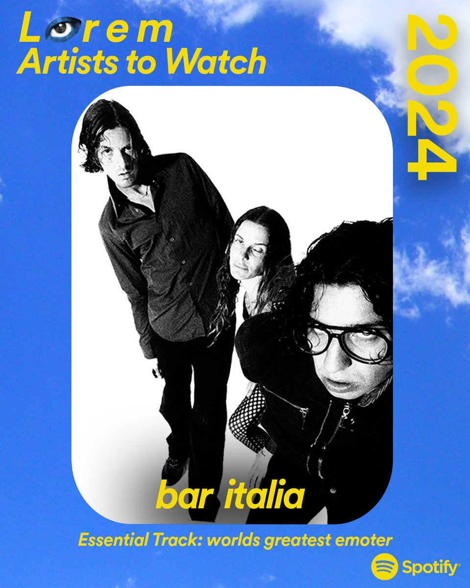 matadorrecords's tweet photo. Announced today, @Spotify have added bar italia to their Lorem Artists to Watch 2024.

#baritalia #traceydenim #thetwits https://t.co/fkaGsZrK3a