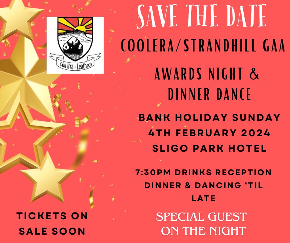 CStrandhill's tweet photo. SAVE THE DATE 🔴⚪️Celebrate with your Club on Bank Holiday Sunday 4th February @sligoparkhotel Awards Night &amp; Dinner Dance. Honouring our Minor &amp; Junior Ladies &amp; Senior Men County Champs ! https://t.co/aUskNWJxN1