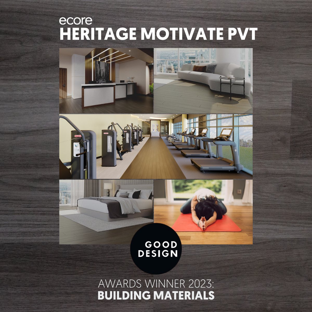 🏆 Exciting News! 🏆 Our cutting-edge Heritage Motivate PVT just clinched the prestigious Good Design 2023 Award for Building Materials!

Check out our award-winning Heritage Motivate: bit.ly/44Oml9o

#ecore #performanceflooring #GOODDESIGN #gymdesign #gyminspo #gym