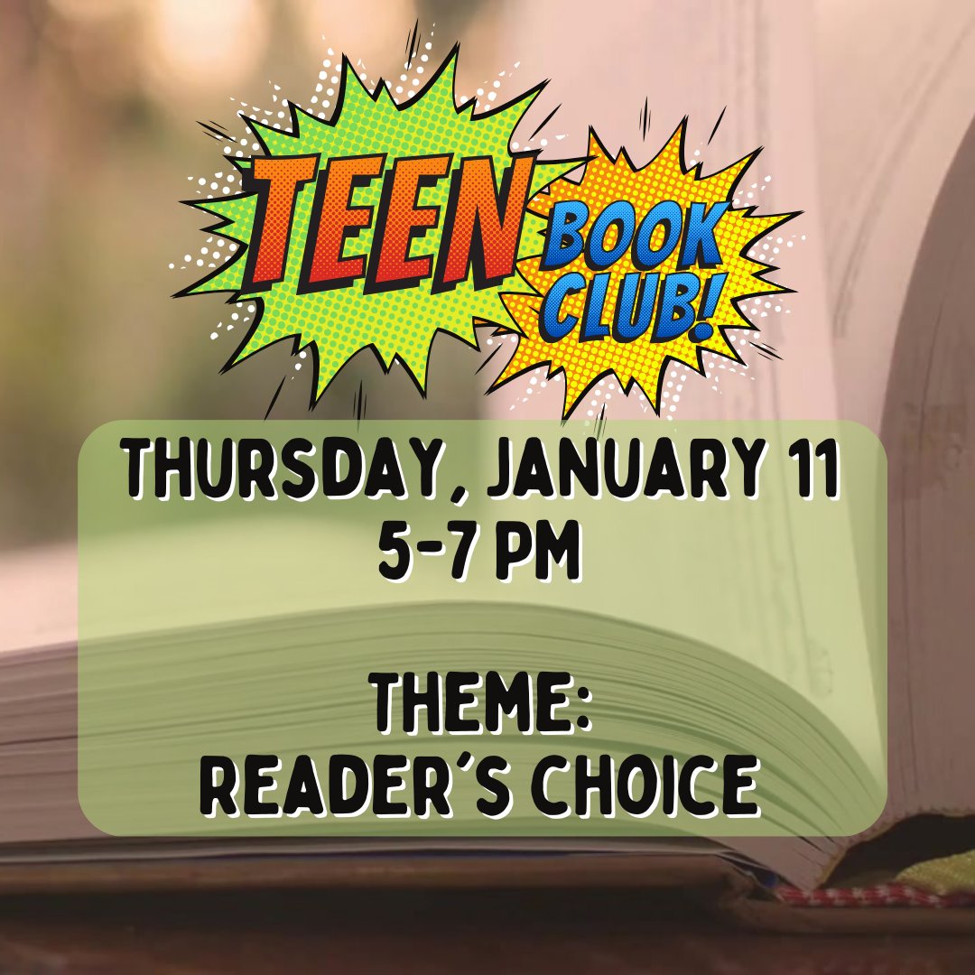 Thursday! Teens join us to chat about your favorite books at 5pm! #hcplteens #harriscountypl #atascocita #atascocitatx #humbletx #atascocitalibrary