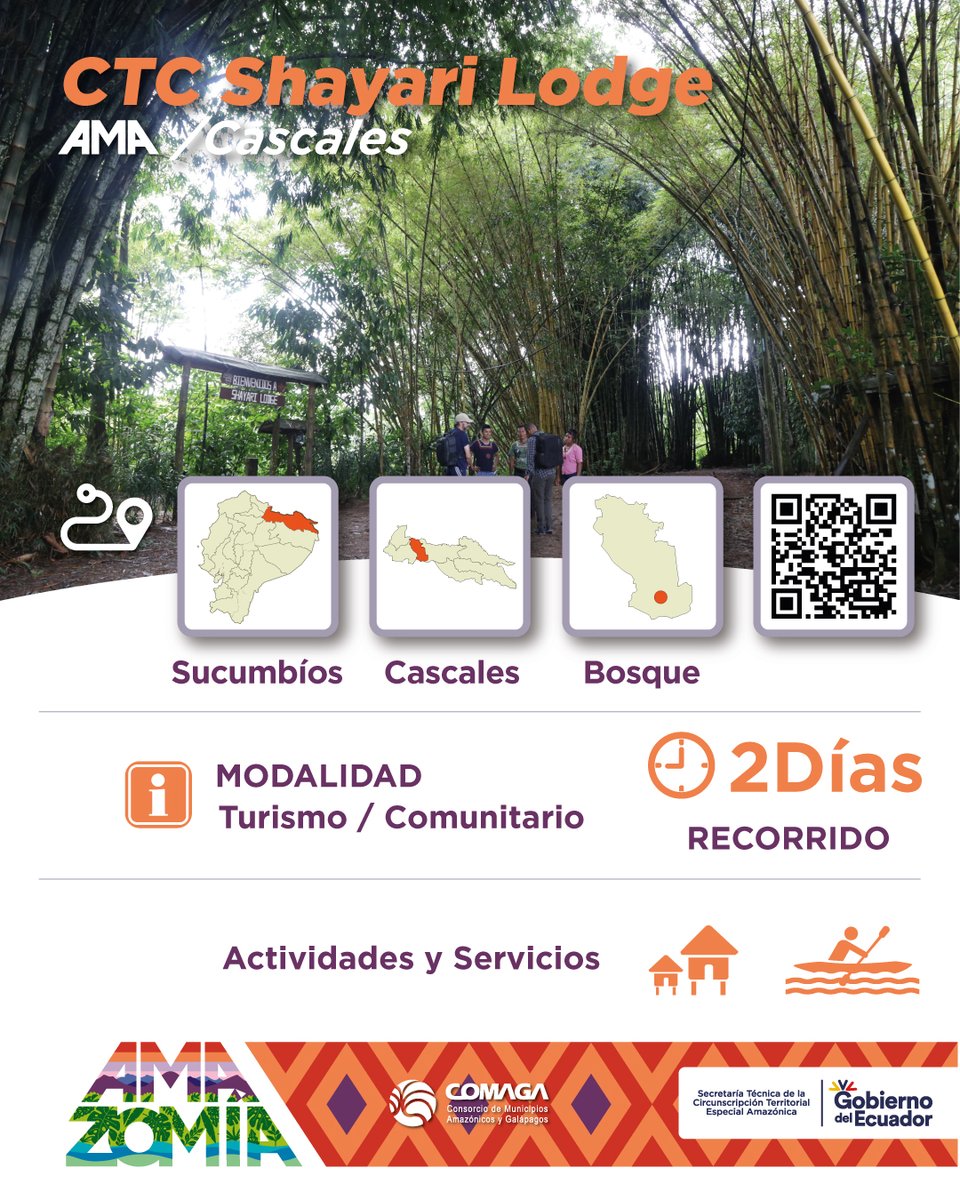 AMA CTC SHAYARI LODGE, cantón de la provincia de Sucumbíos, es un rincón de aventuras donde la naturaleza y la serenidad convergen. Sumérgete en la magia de la selva con actividades como senderismo y pesca.
En Shayari, cada momento se convierte en el inicio de inolvidables